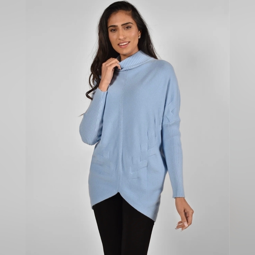 Frank Lyman Baby Blue High Neck Tunic Sweater AS IS